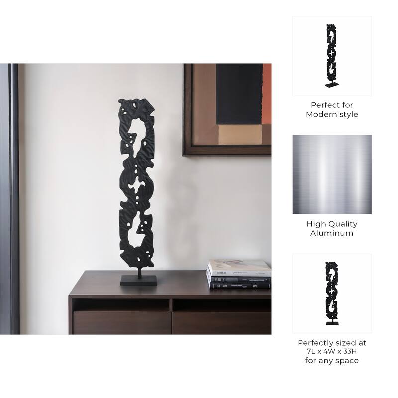Metal Sculpture with Abstract Cutout Textured Form Modern Art Accent