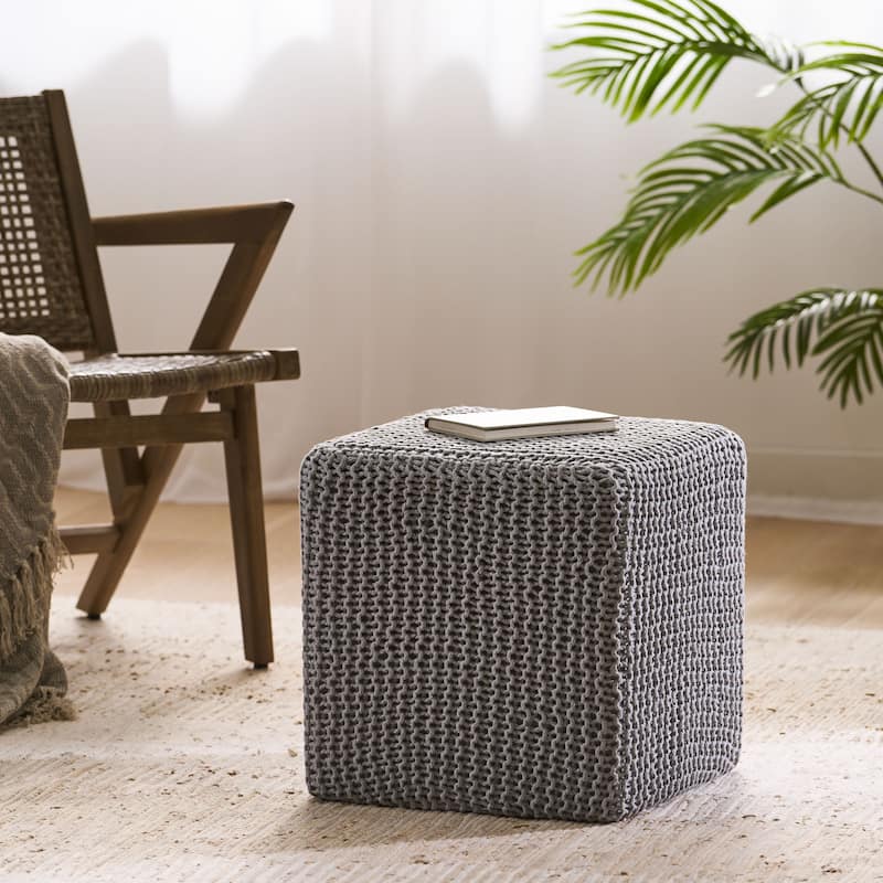Modern 16.5" Cotton Foot Stool with Soft Appearance and Easy-To-Clean Outer Knitting for Living Room