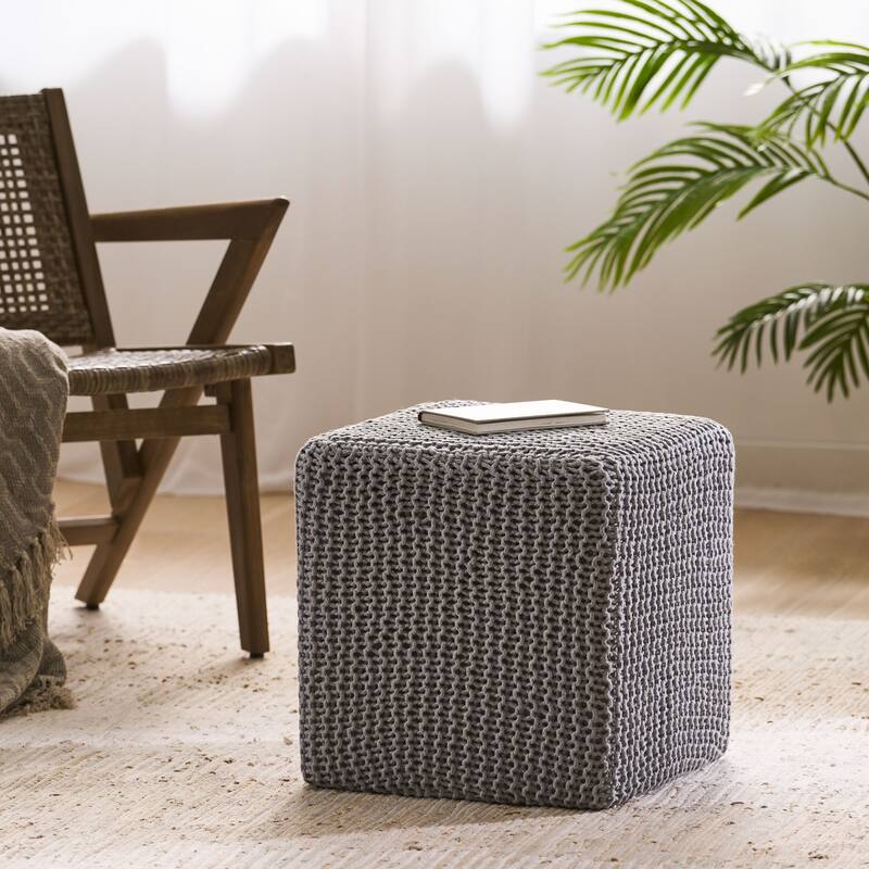 Square knitted Foot Stool, Modern Indoor Ottoman Cube Pouf ,Red & Grey - Grey