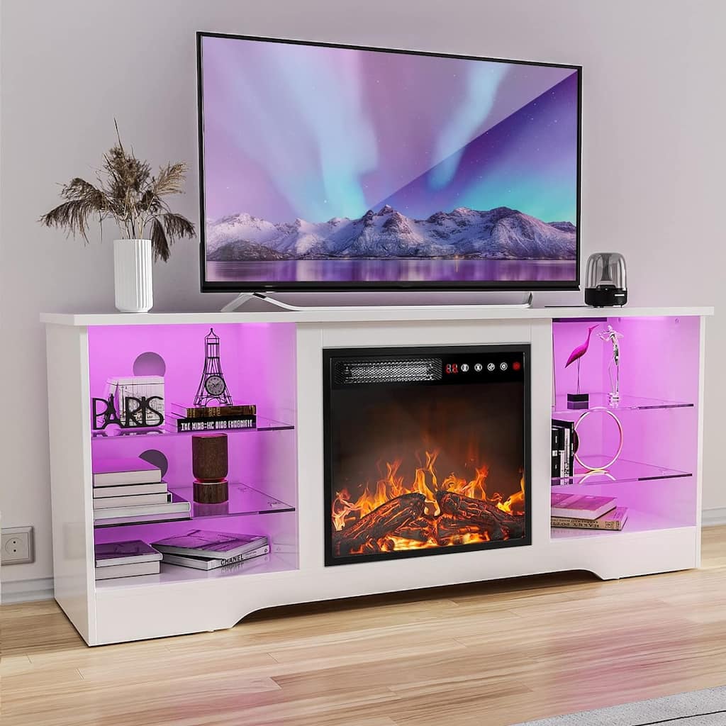 Bossin 58" Fireplace TV Stand with 18'' Electric Fireplace,Modern Entertainment Center for 65'' TVs,TV Cabinet