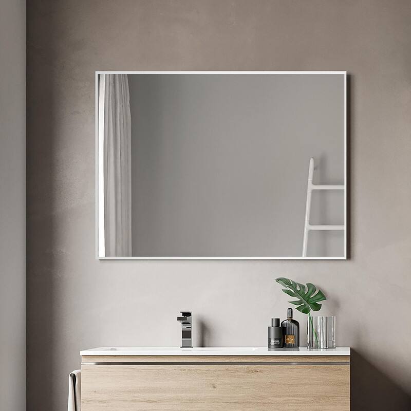 Venta Modern White Framed Wall Bathroom Vanity Mirror with Dual Mounting Brackets