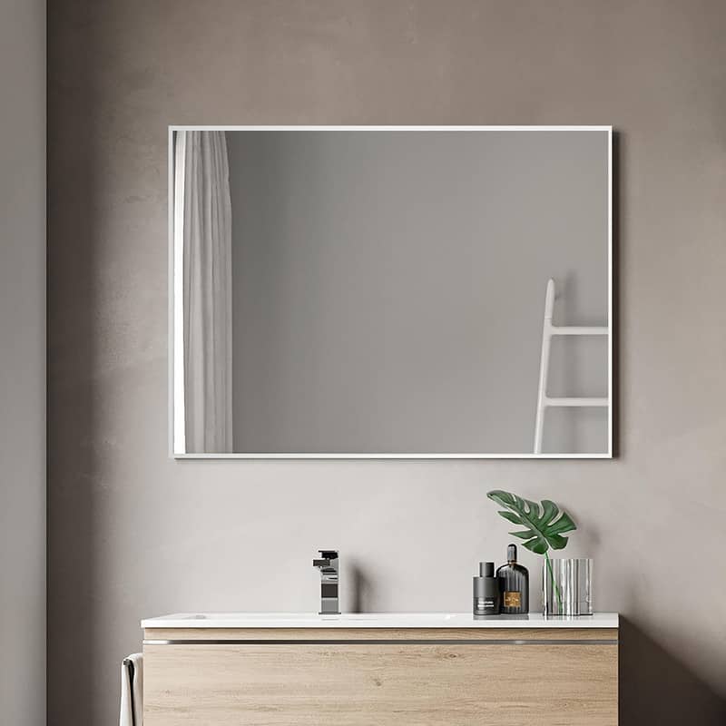 Venta Modern White Framed Wall Bathroom Vanity Mirror with Dual Mounting Brackets