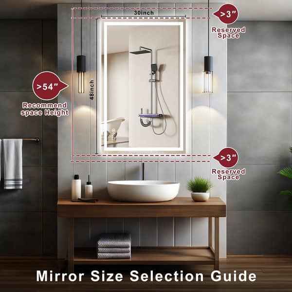 LED Bathroom Vanity Mirror Wall Mounted with Double Light Strip, 3-Color Dimmable, Anti-Fog, HD Tempered Glass, UL-Listed, ETL