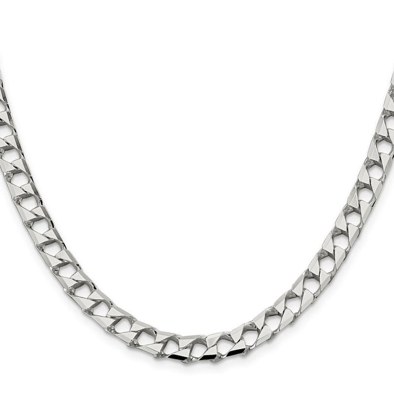 Curata 925 Sterling Silver Polished 6.75mm Flat Curb Link Chain Necklace for Men
