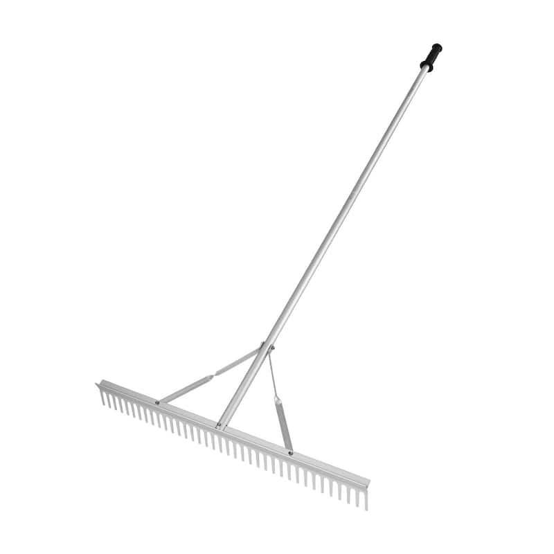 Grey 36" Head Aluminum Landscape Rake with 75" Long Handle Ideal for Loosening Soil or Lawn Care - 75.39" x 35.98" x 3.94"