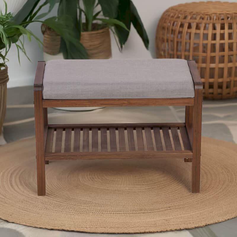 Ecostyle Solid Bamboo Padded Bench with Slatted Shelf