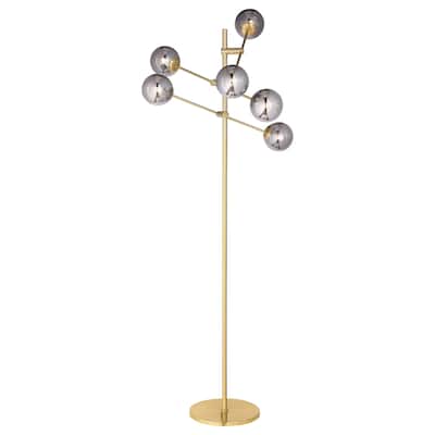 Exline 62-Inch Molecular Smoked Orb Metal Floor Lamp Gold