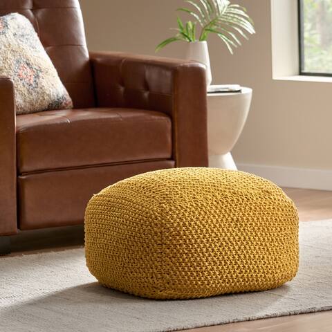 Hollis Knitted Cotton Square Pouf by Christopher Knight Home