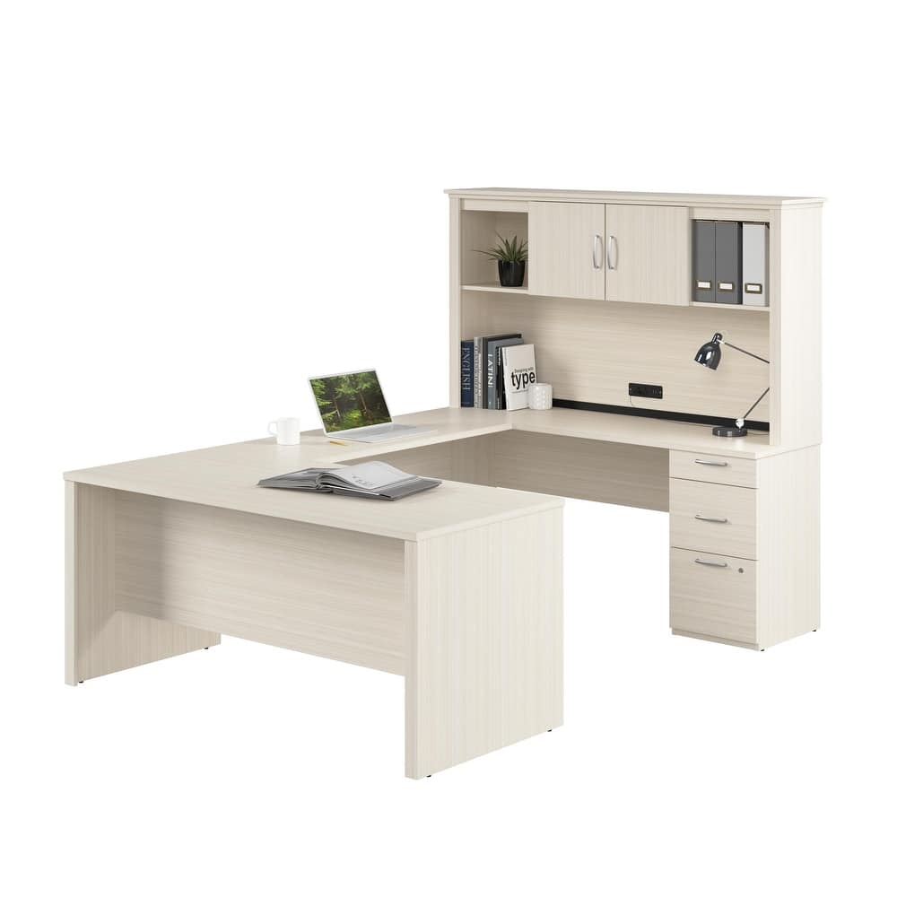 Bestar Logan 66-inch U or L Shaped Desk with Drawers and Hutch