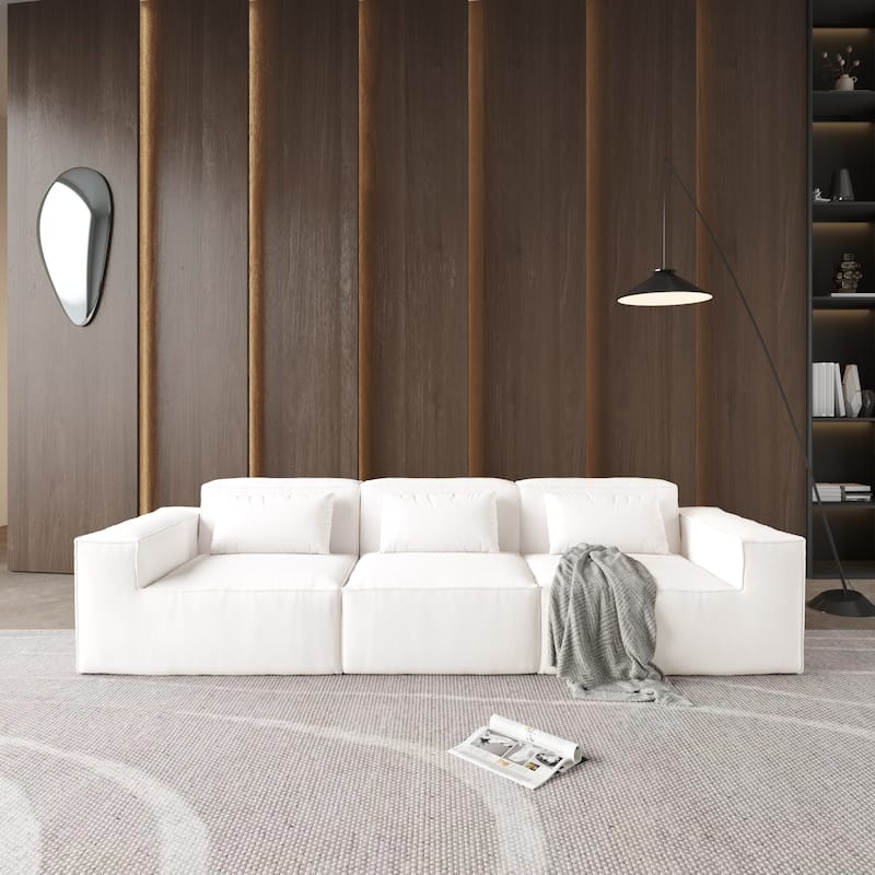 118" Modular Sectional Sofa, Huge Plus 3 Seater Cloud Couch, Modern Comfy Corduroy Couches - Beige