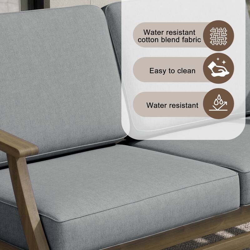 Teak Outdoor Patio Club Chairs Loveseat with Cushions