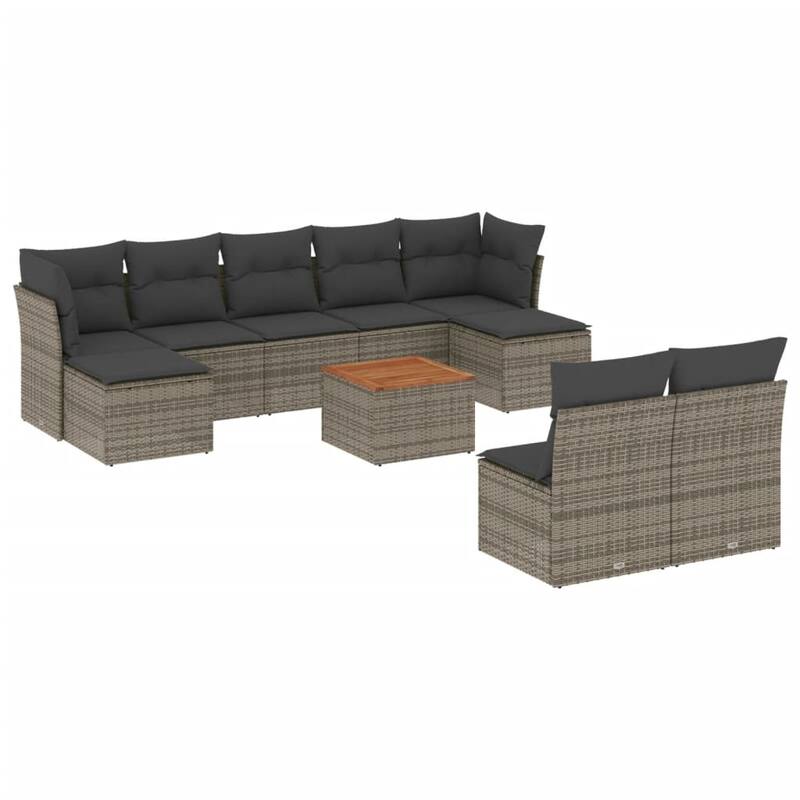 vidaXL Patio Sofa Set with Cushions Outdoor Furniture 10 Piece Poly Rattan - 24.4 x 24.4 x 27.2