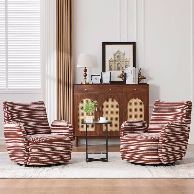 Swivel Striped Accent Chair with Metal Base, Modern Arm Chair for Living Room, Fabric Club Single Sofa Chair