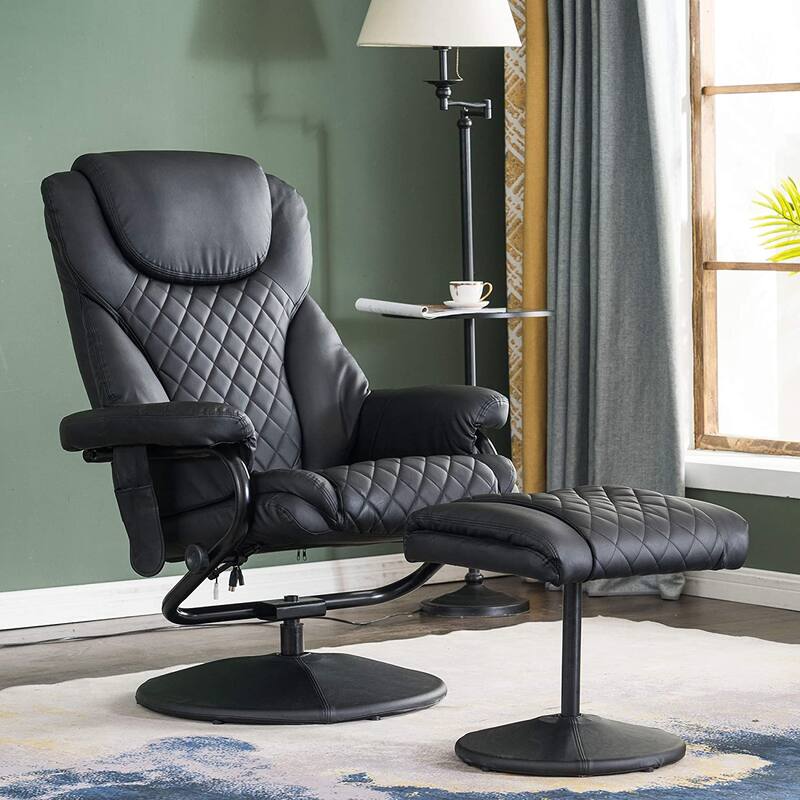 MCombo Faux Leather Swivel Massage Recliner with ottoman - Dark