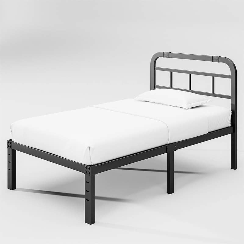Industrial Style Metal Bed Frame with Headboard and Support - Twin