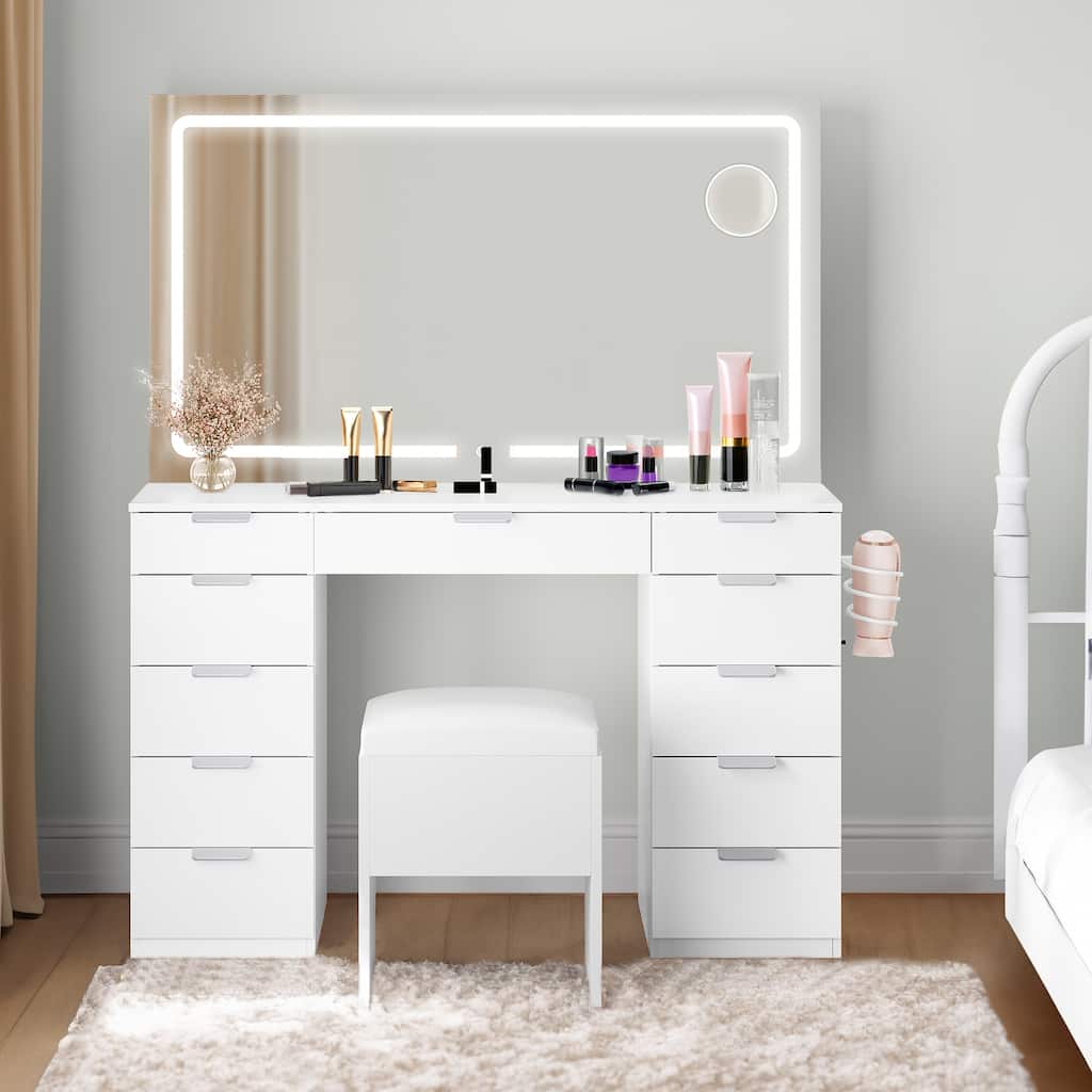 Moasis 46"Vanity With Built-in Socket With Illuminated Mirror and Hair Dryer Rack - 55.8'' H X 46'' W X 11.7'' D