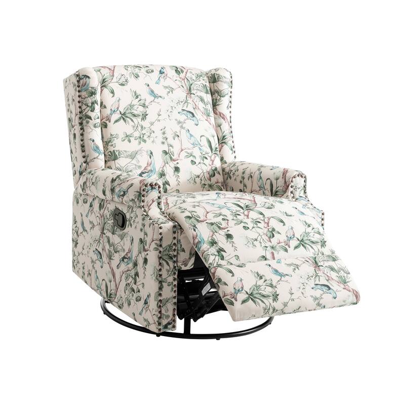 29'' W Pattern Floral Swivel Manual Push Back Recliner Glider Chair