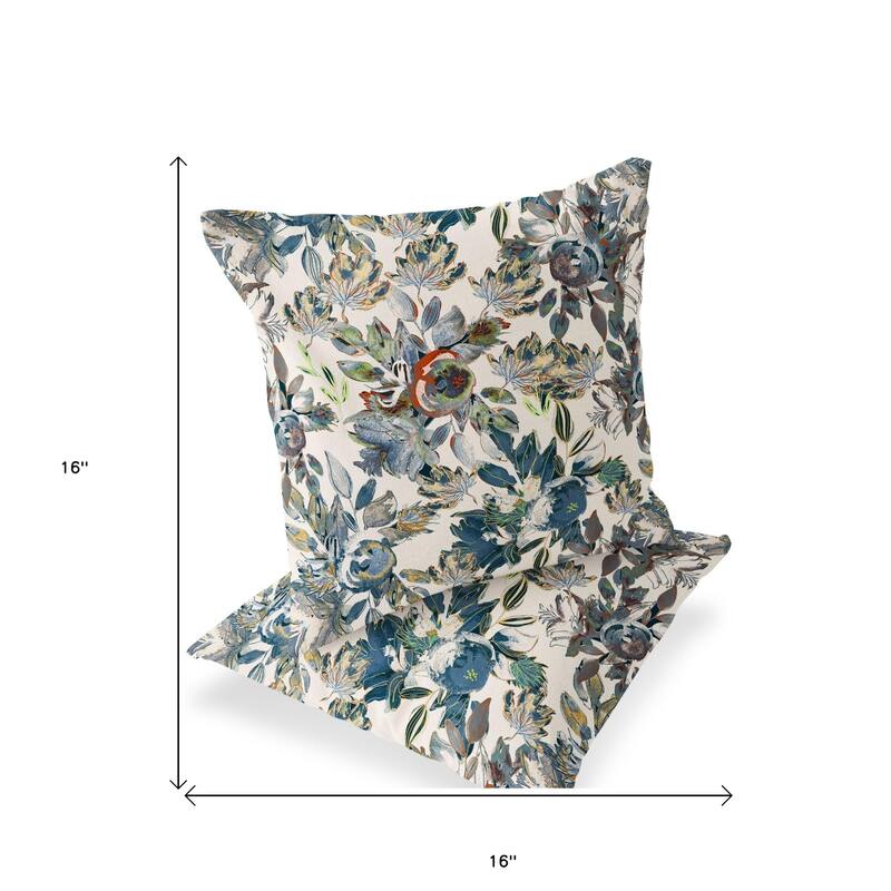 HomeRoots Set of Two 16" X 16" Blue and Green Blown Seam Floral Indoor Outdoor Throw Pillow - 16.00' X '16.00' X '5.00