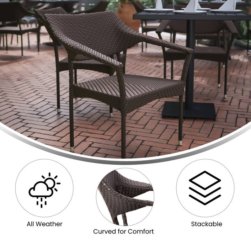 All Weather Commercial Grade PE Rattan Stacking Patio Chairs - 4 Pack