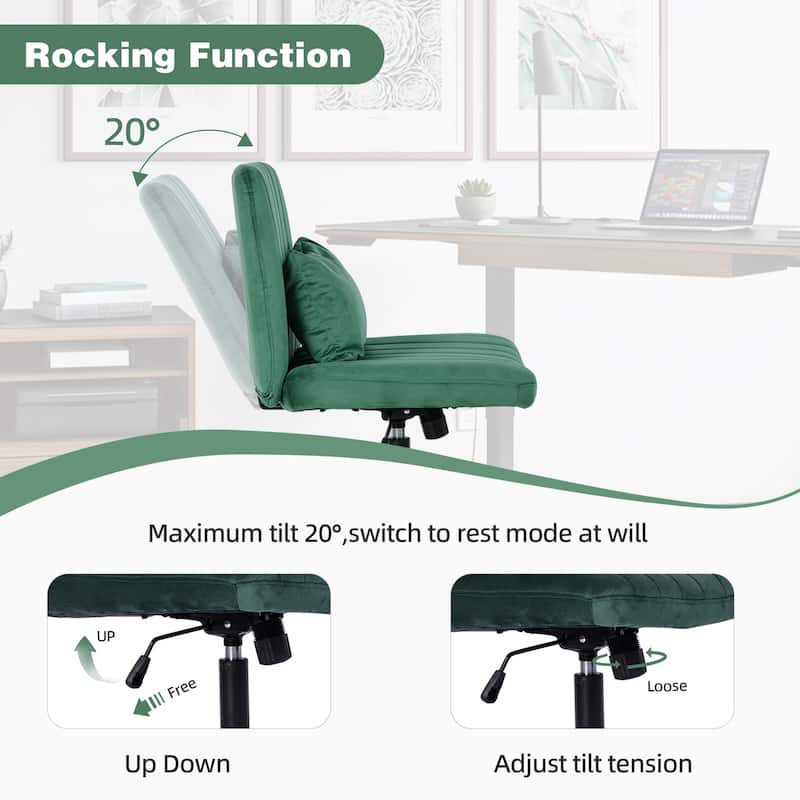 Velvet Criss Cross Chair with Wheels, Ergonomic ​Home Office Chair, ​Adjustable Swivel Vanity Chair with Lumbar Pillow