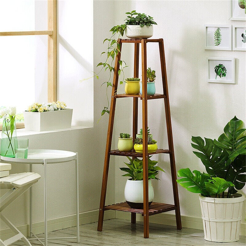Wooden Flower Stand Plant Frame Balcony Multi-Tier Potted Shelving - 14.5"x14.5"x46"