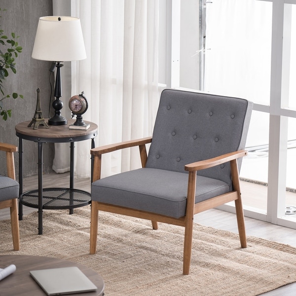Grey fabric chair wooden legs store