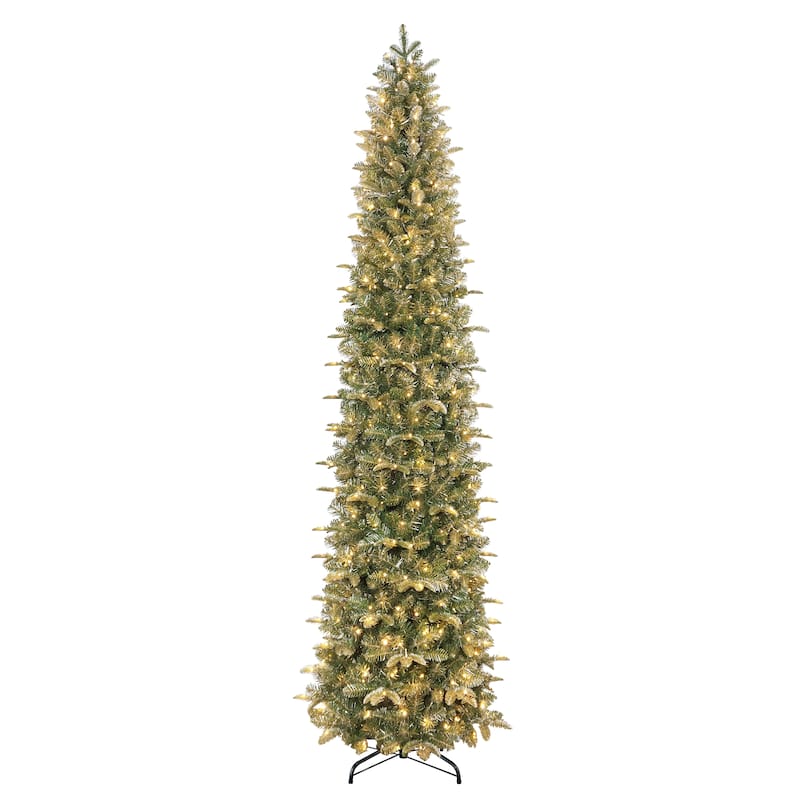 Puleo International 9' Pre-Lit Artificial Yardley Spruce Pencil Tree with 450 Dual-Color LED Lights