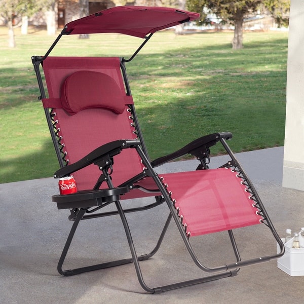 Gymax Folding Recliner Zero Gravity Lounge Chair W Shade Canopy Cup Sale