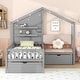 preview thumbnail 10 of 16, Twin Size House Bed with Upholstered Sofa, Charging Station, Wireless Charging, Shelves, and Two Drawers Grey