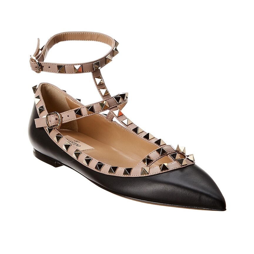 valentino cage rockstud leather ballerina flat