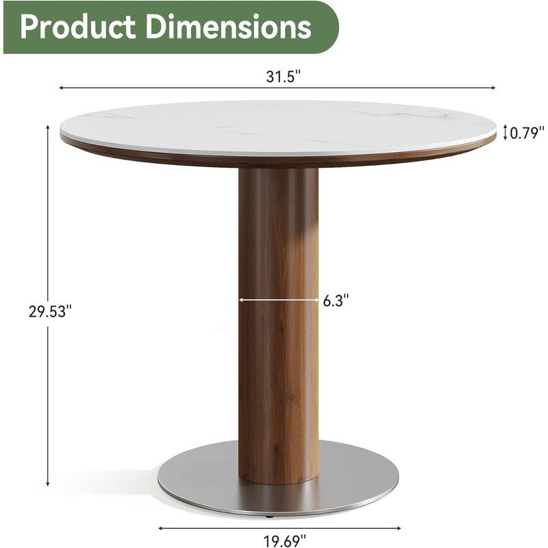 31.5 Inch Round Conference Table for 2-4, Office Meeting Table with Thicken Sintered Stone Tabletop - 31.5" Dia. x 29.53" H