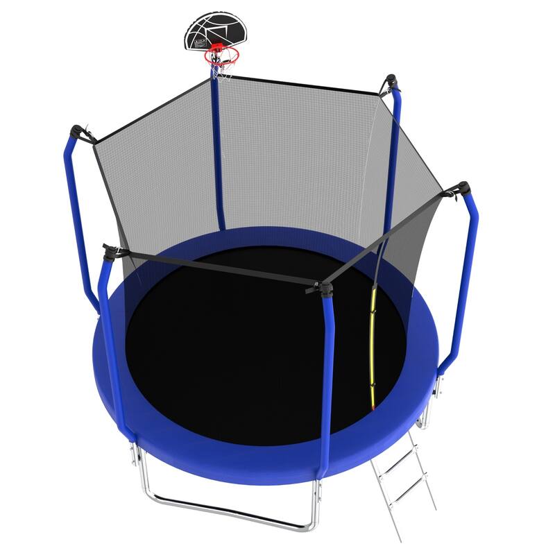 Outdoor Trampoline with Safety Net, Basketball Hoop & Ladder