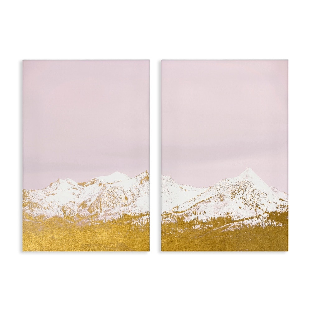 Stupell Snow Tipped Mountains on Pink Canvas Wall Art Design By Gemma Bardot (Set of 2)