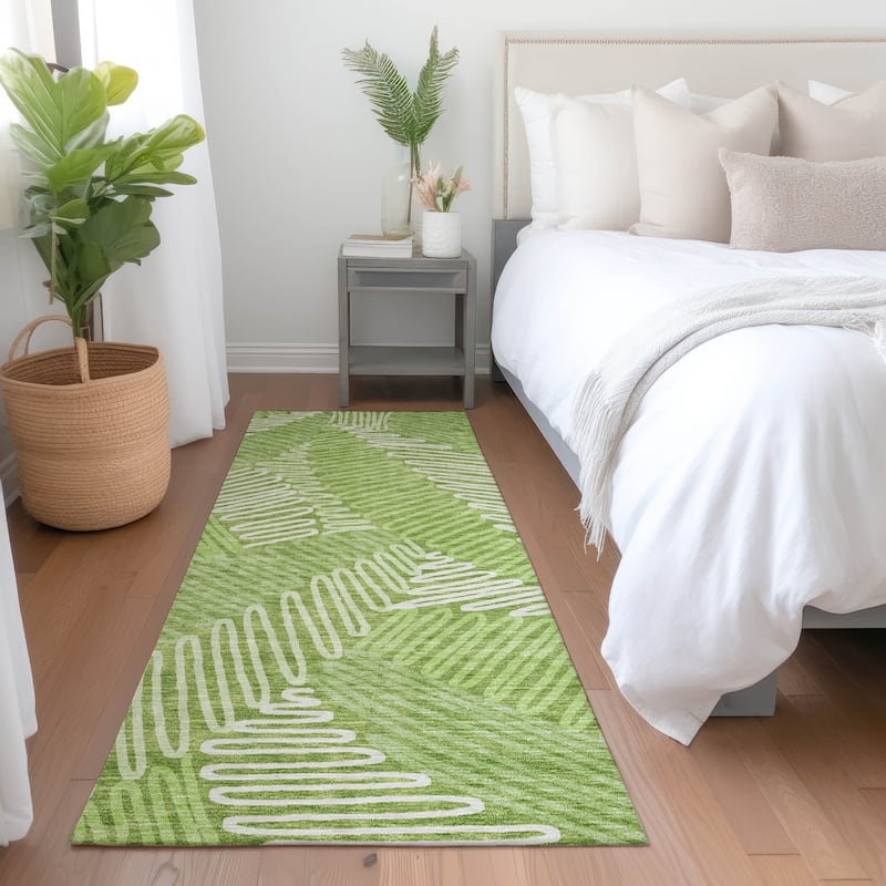 Premium Washable Super Soft Contemporary Leaf Mayfield Rug - Lime - 2'3" x 7'6"