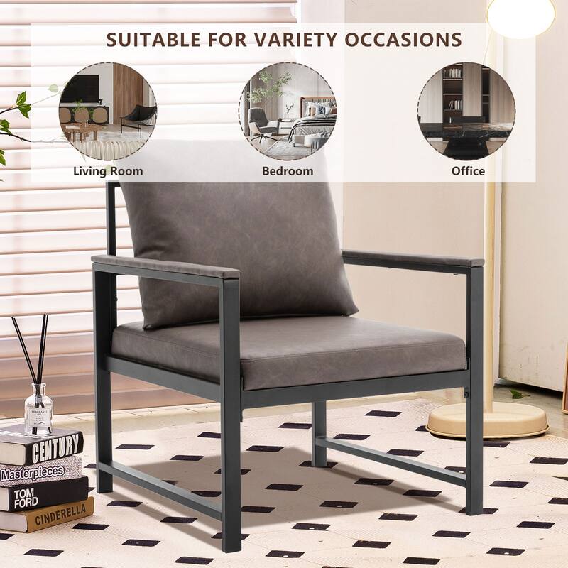 Mieres Mid-Century Style PU Leather Upholstered Accent Chair with Steel Frame, Armchair Single Sofa for Living Room, Bedroom