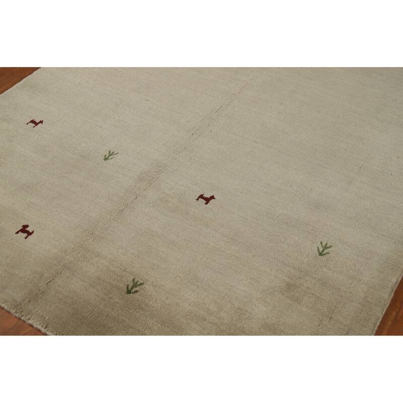 Hand Knotted Oriental 100% Wool Carpet Tribal Animal Pictorial Beige & Ivories Gabbeh Area Rug - 6' 4'' X 4' 7''