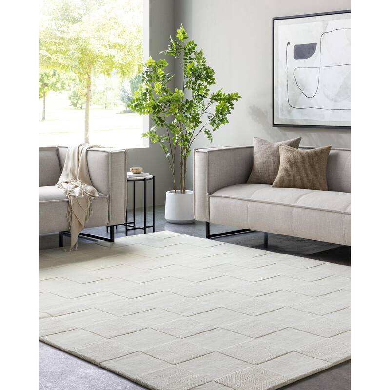 Nathan Casual Solid Color Wool Area Rug - Cream - 2' x 3'