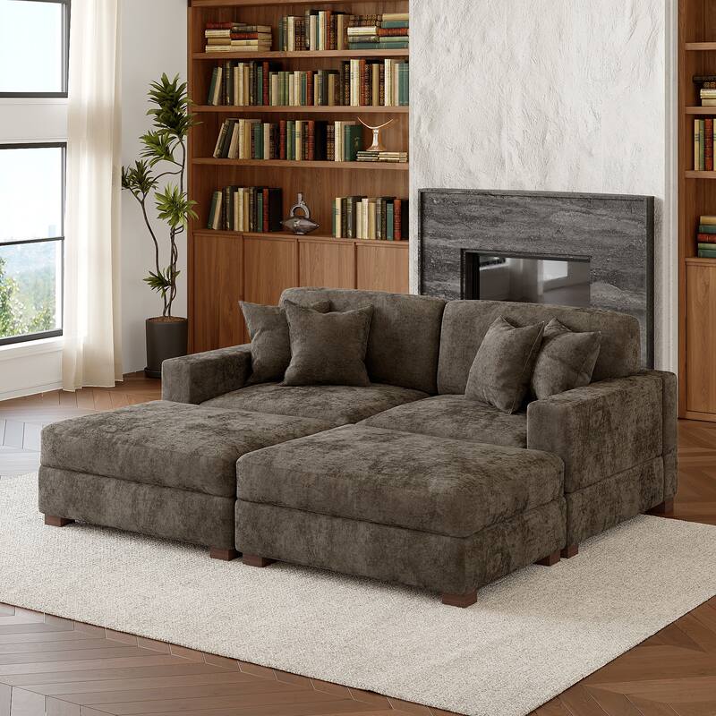 Oversized Chenille Modular Sectional Sofa Conversation Set with 2 Ottomans