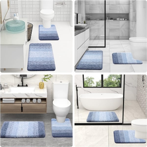 HUHOU 2-Piece Bathroom Rug Set - Memory Foam, Washable, Non-Slip, U-Shaped Toilet Mat & Bath Mat, Chenille