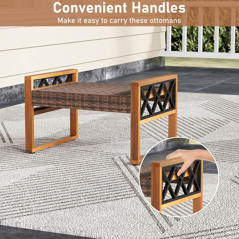 Costway 2 PCS PE Rattan Wicker Ottomans Outdoor Patio Footstools - Mix Brown+Beige - See Details