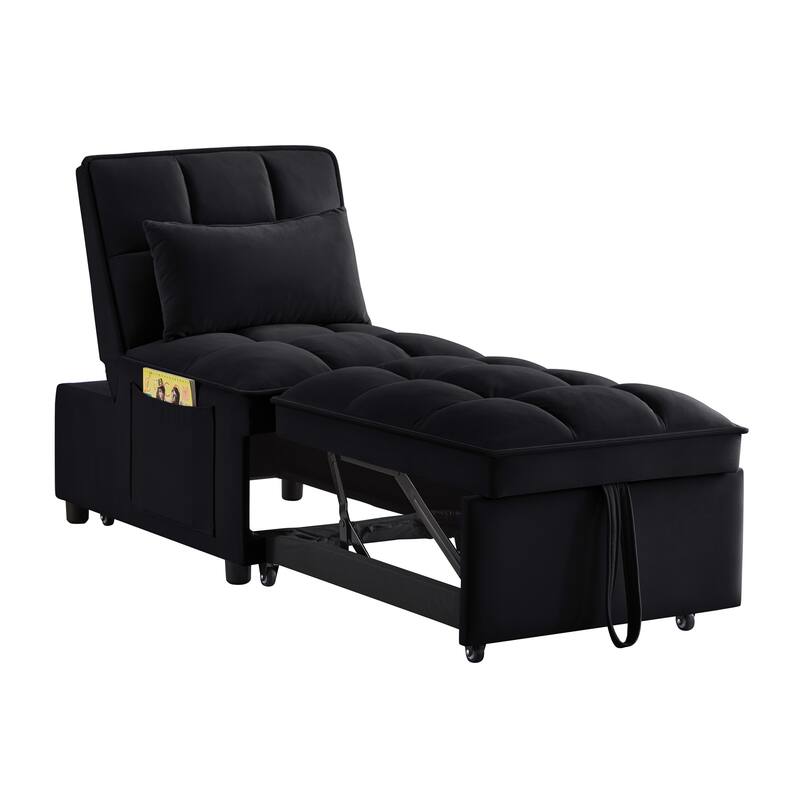 3 in 1 Convertible Sleeper Sofa Chair,Velvet Tufted Pull Out Couch Bed with Adjustable Backrest and Pillow