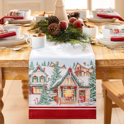 Storybook Christmas Village Holiday Table Runner - 13"x 70"