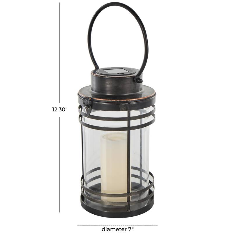 Metal Indoor Outdoor Candle Lantern with Round Circle Lines - Black - Roche River Decor
