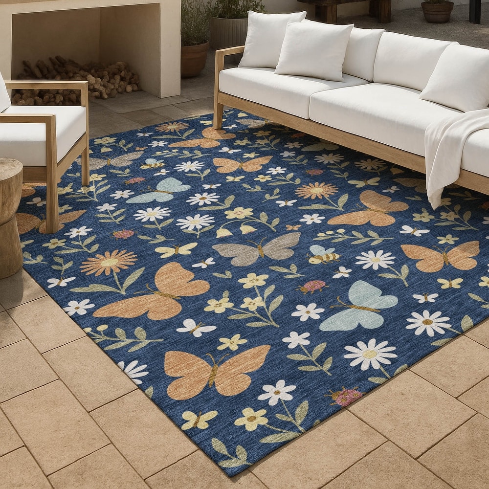 Machine Washable Indoor/ Outdoor Whimsy Butterfly Chantille Rug