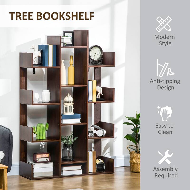 HOMCOM Tree Bookshelf, Modern Freestanding Bookcase with 13 Open Shelves