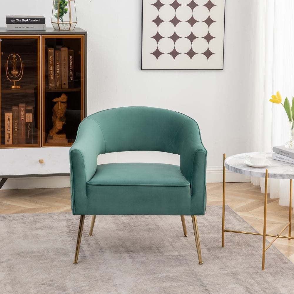 Modern Velvet Accent Arm Vanity Chair with Wingback and Gold Legs for Living Room