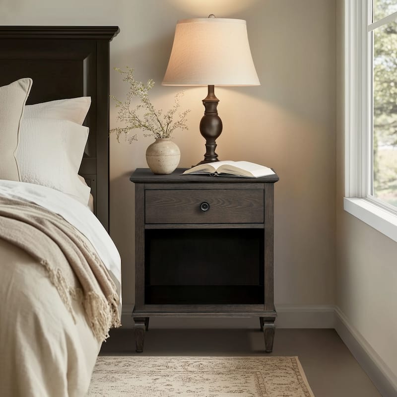 Madison Park Signature VIctoria One-Drawer Wood Nightstand with Shelf - Antique Brown