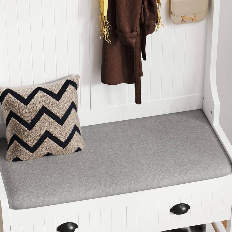 3-in-1 Hall Tree with Storage Drawers, 4 Hooks & Cushion