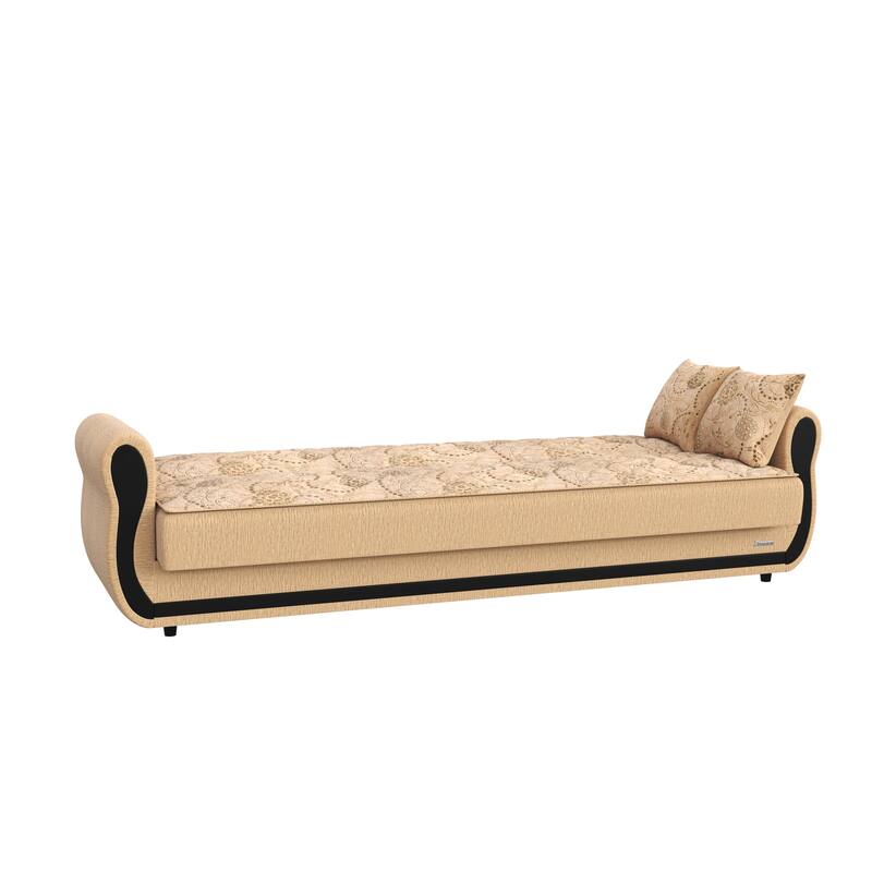 HomeRoots 90" Beige Chenille Convertible Futon Sleeper Sofa And Toss Pillows With Storage