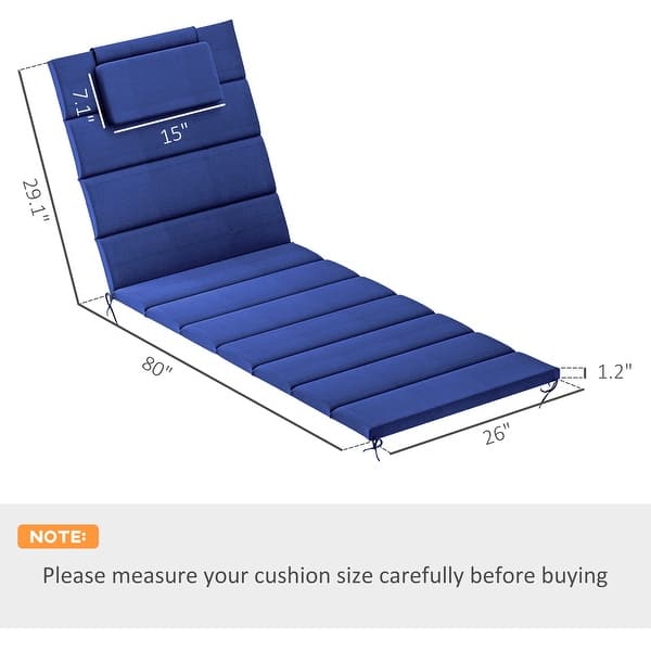 dimension image slide 3 of 5, Outsunny Outdoor Lounge Chair Cushion Set of 2, UPF50+ 230gsm Olefin and 25D Foam, Foldable Patio Chaise Lounge Cushion Set